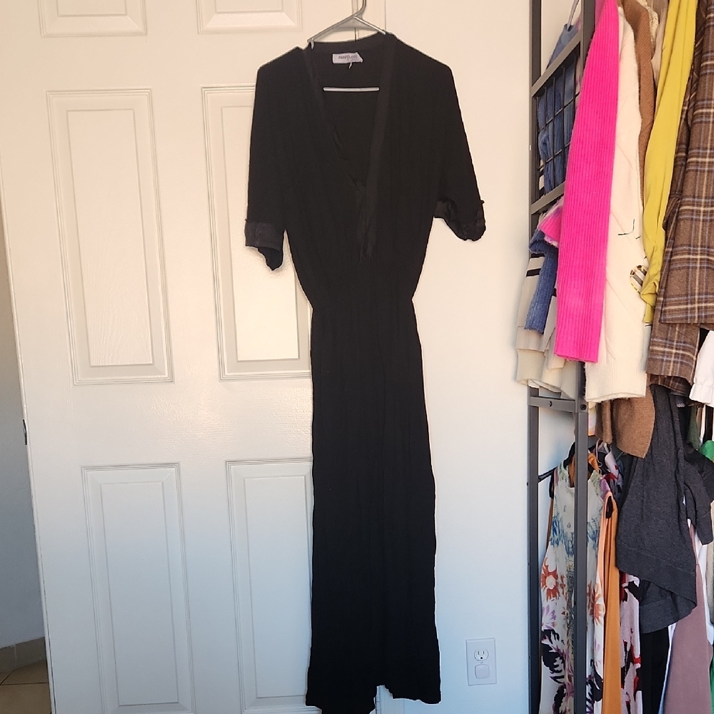 Pampelone Black Front Slit Short Sleeve Maxi Dreas Small